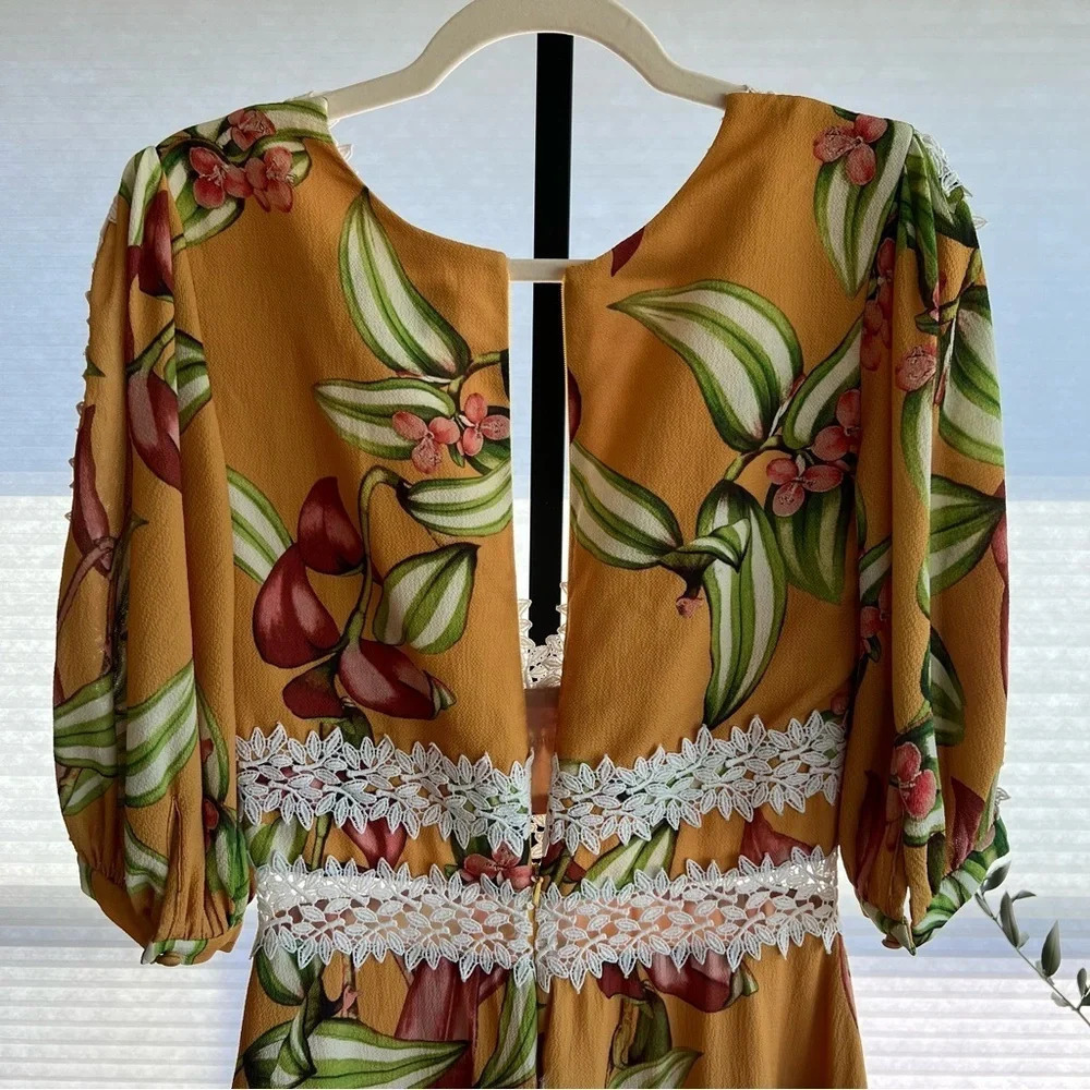 PatBO Brazil Tangerine Floral Crochet Mini Dress 6 Tropical Resort Summer Boho - Picture 5 of 10